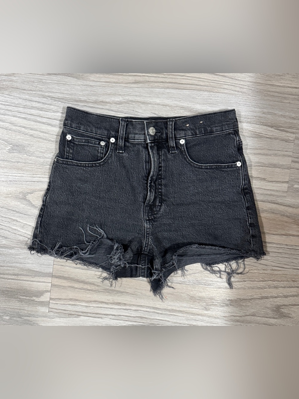 Madewell The Perfect Jean Shorts 27 Black Washed Denim Raw Hem